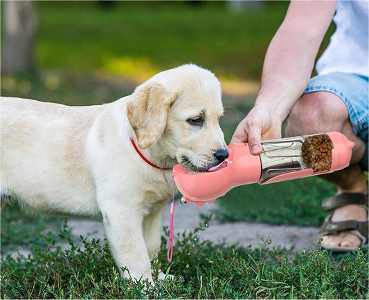 Portable 3-in-1 Dog Water Bottle – Feeder, Bowl & Bag Storage